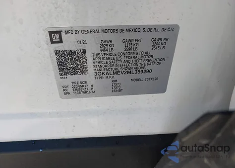 2021 GMC Terrain Fwd Sle z USA, uszkodzony, nr VIN 3GKALMEV2ML359290